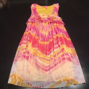 Pink, purple and yellow girls dress ruffle accents